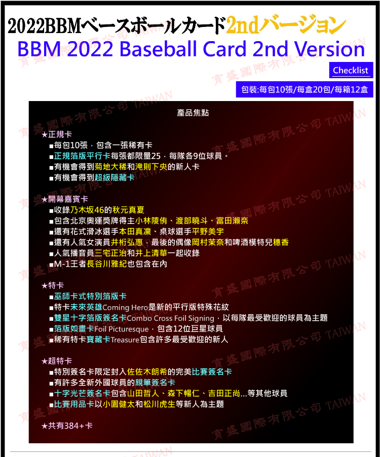 BBM 2022 Baseball Card 2nd Version